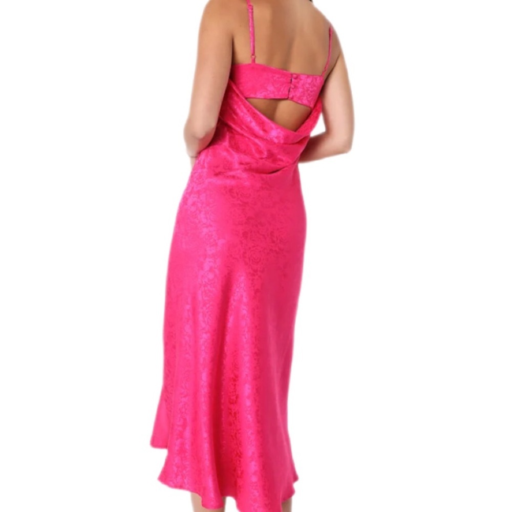 Stunning Formal Radiance Hot Pink Satin Jacquard Cowl Midi Dress, NWT, Size XS - Picture 14 of 15